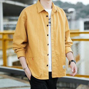 洋气落肩上衣男款纯棉布衬衫男长袖耐洗衬衣休闲日系慵懒寸衫春秋