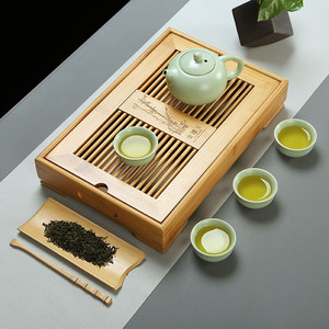 金镶玉茶盘简约日式茶具家用茶海客厅储水式干泡竹木简约简易托盘