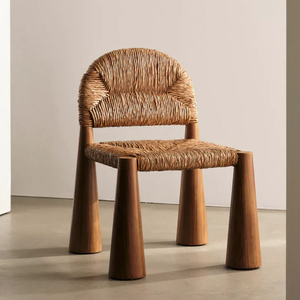 中古绳编椅子复古实木休闲单椅民宿地中海风艺术餐椅靠背口音椅