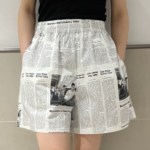 顺丰包邮cora and alans短裤报纸印花女装2022年夏季休闲百搭裤