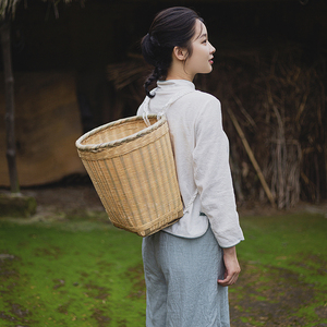 农村手工竹编背篼背篓竹背筐夹背儿童成人家用收纳筐摄影表演道具