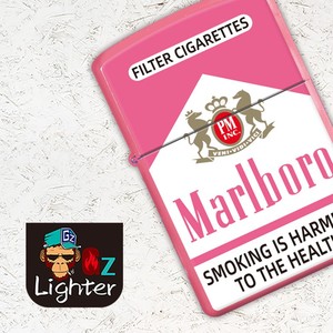 粉色可爱少女万宝路煤油打火机创意烟标防风砂轮翻盖个性潮送男女