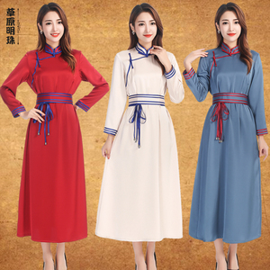 蒙古元素女装修身长款蒙古服装女现代民族风新款改良蒙古袍日常装