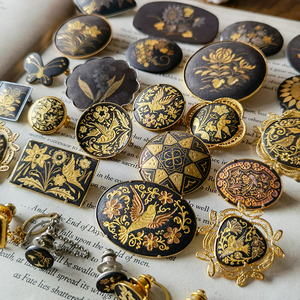 中古大马士革锻锦胸针24k金工镶嵌复古男女日本传统手工肥后象嵌