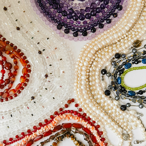 日本中古天然水晶项链八十年代库存老首饰品珍珠母玛瑙玉石毛衣链