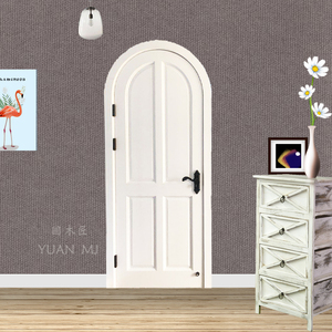 圆木匠定制实木原木拱形门 家用烤漆套装门 地中海田园风格圆形门