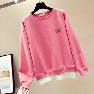 假两件圆领卫衣女2019新款春季宽松粉色超火cec薄款上衣外套ins潮