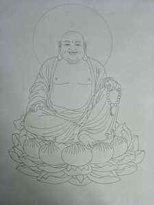 弥勒佛 白描佛像手绘底稿 涂色 唐卡描金 手绘铅笔线稿 助画佛像