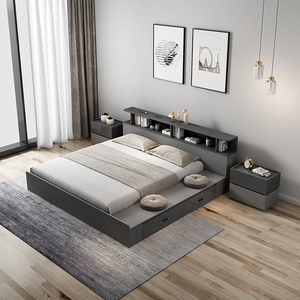 日式榻榻米储物矮床现代简约1.5米1.8m小户型主卧家具落地双人床