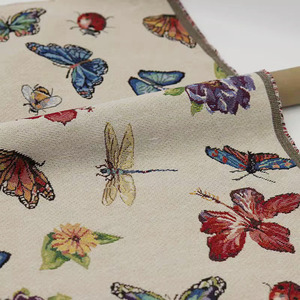 蝴蝶蜻蜓色织提花布料服装面料高档沙发套罩垫布料自己做衣服手工