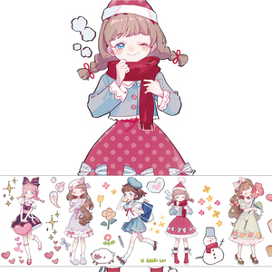 胶带贴纸人物少女心可爱肉球风diy装饰小图案手账本素材和纸胶带离型