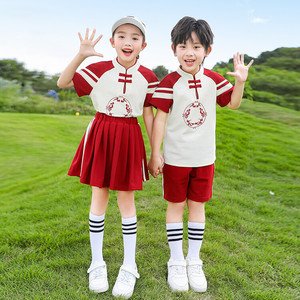 儿童校服短袖套装夏装男童小学生班服新中式女童运动服兄妹姐弟装