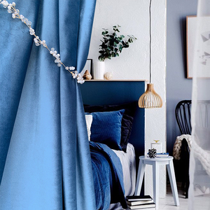 轻奢北欧皇家真丝绒水蓝粉末蓝迷雾蓝星空蓝卧室客厅加厚丝绒窗帘