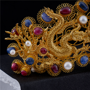 i万宝德纯银镀金汉服花冠步摇超仙气珍珠宝石头饰u发冠新娘大婚凤