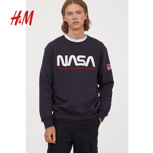 hm divided男装男士圆领白色宽松卫衣男上衣 0887