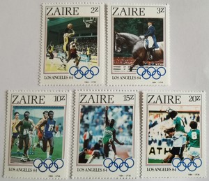 扎伊尔1984年 洛杉矶奥运会 篮球马术足球 邮票5全新