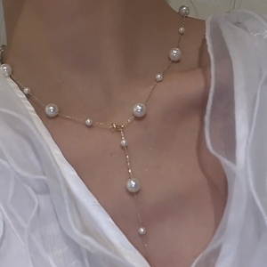 4种戴法可以调节贝壳珍珠满天星网红项链女锁骨链 小众设计毛衣链