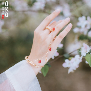 戒指手镯一体古风饰品两用手链流苏简约铃铛汉服配饰超仙古代手饰