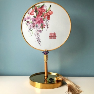 古风扇秀禾结婚喜扇定制礼物中国风装饰宫扇手工杜鹃花朵汉服团扇