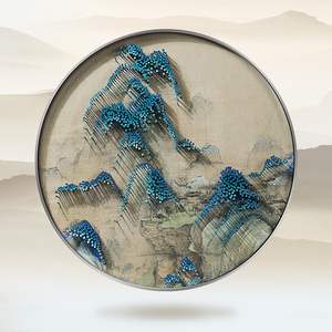 新中式客厅禅意装饰画手工打钉立体山水画钉子画圆形装饰画卧室画