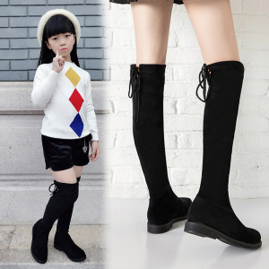 女童长靴2020新款秋冬季加绒小女孩过膝黑色高筒长筒大童儿童靴子