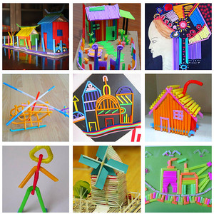幼儿园儿童创意粘贴画吹画手工亲子玩具diy制作材料彩色吸管100根