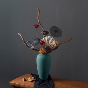 禅意中式客厅摆设干花真花风干花束莲蓬荷花家居插花装饰摆件花瓶