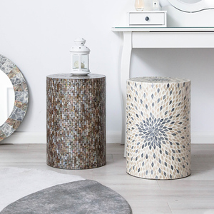 ins风进口天然彩绘贝壳边几 家用客厅沙发角几螺钿手工艺小圆桌子