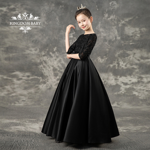 儿童礼服黑色公主裙高端长款钢琴演出服春夏儿童乐团演奏合唱礼服