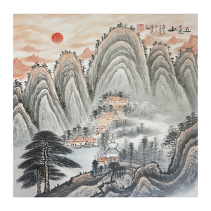 五台山手绘国画山水画装饰风水画盛世和谐客厅办公室佛堂供奉挂画