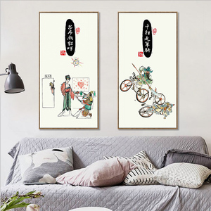 三英战吕布千里走单骑抖音搞笑字画搞笑三国装饰画国画卷轴挂画