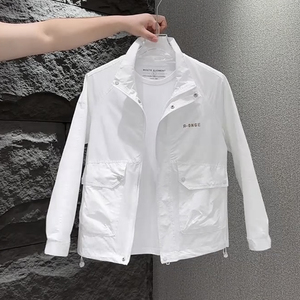 男士外套春夏季2024新款白色夹克冲锋衣冷淡系高级感韩版青年衣服