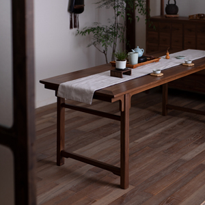 栖兮自得茶桌实木新中式书桌简约黑胡桃明式禅意茶桌椅组合茶室