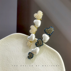 时尚爱心珍珠发夹简约水钻夹子头饰少女侧边气质鸭嘴夹边夹发卡子