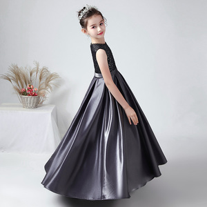 女童高端礼服修身无袖钢琴演出服学生儿童团体演奏晚会主持晚礼服