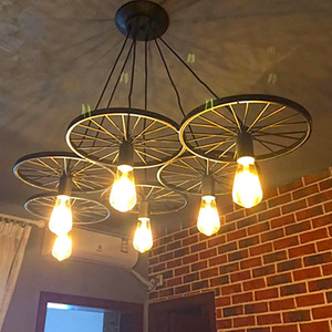 工业风吊灯loft个性创意餐厅酒吧台服装店铺铁艺复古怀旧车轮灯具