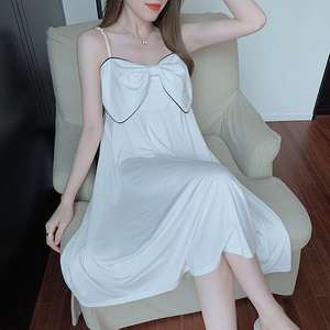 吊带睡裙女夏季莫代尔薄款2021新款公主风甜美性感白色蝴蝶结睡衣