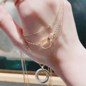 cartier/卡地亚项链 18k玫瑰金 love系列 镶钻 双环 女士 锁骨链