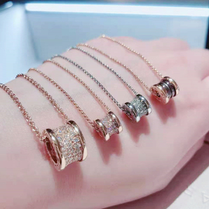 bvlgari 宝格丽项链 18k玫瑰金 满钻 小蛮腰吊坠 男女同款 锁骨链
