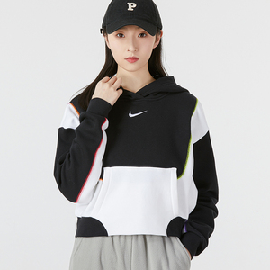 nike耐克卫衣女2022春季新款黑白拼接运动服休闲套头衫dm6360-010