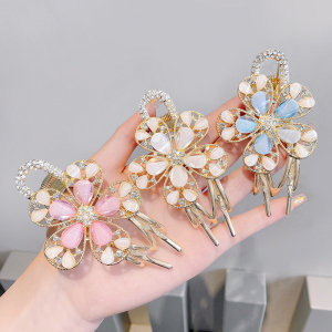 金属水钻花朵大发夹后脑勺盘发发卡半扎发鸭嘴夹夏季夹子头饰女