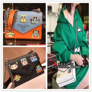 prada/普拉达女包卡通机器人徽章十字纹金属链条包单肩斜挎包