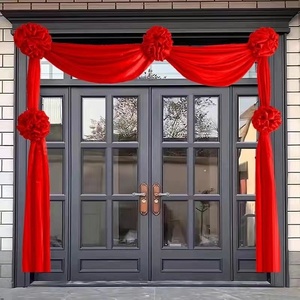 16半缘家居旗舰店天猫红彩布 挂门新居大红花球喜庆大门红布装饰