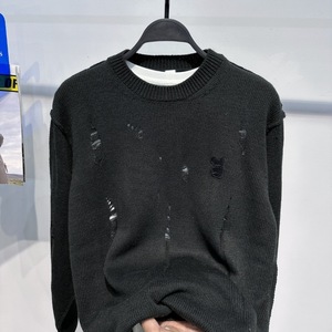 代工男装黑色毛衫手工破洞时尚毛衣潮流休闲打底衫潮牌b2ebc4124