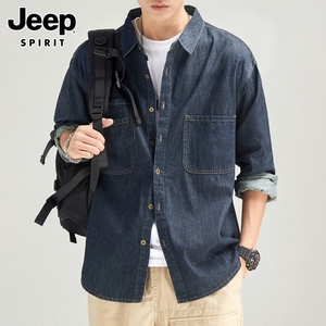 Jeep吉普男士长袖衬衫春季美式复古翻领寸衫潮流牛仔衬衣外套男装