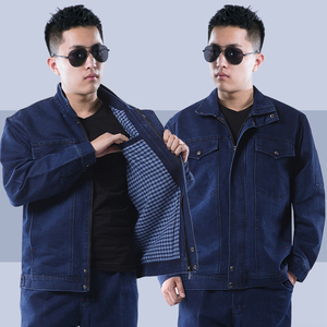 双层电焊牛仔工作服男装上衣冬季纯棉加厚防烫耐磨焊工劳保服套装