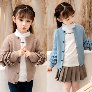 韩版儿童羊绒衫女童加厚针织开衫小女孩圆领纯毛衣宝宝春秋冬外套
