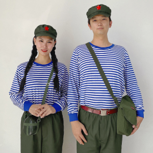 7080年代怀旧知青服装学生合唱海魂衫表演服红卫兵服装红歌演出服