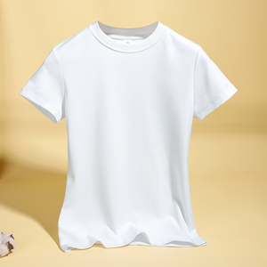 半高领短袖t恤女体桖2024新款修身纯白色棉黄色打底衫小圆领口t恤