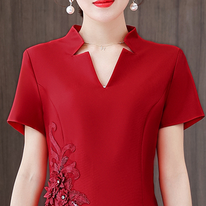 喜婆婆婚宴装连衣裙夏季五一妈妈装结婚婚礼父母服装丈母娘旗袍裙